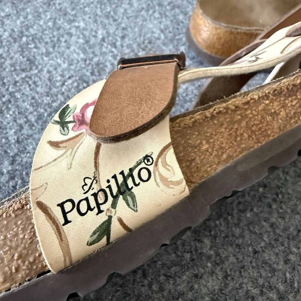 Papillio by Birkenstock Pisa Floral Sandals Brown Tan Strappy Cork Slides 7 - Picture 6 of 9